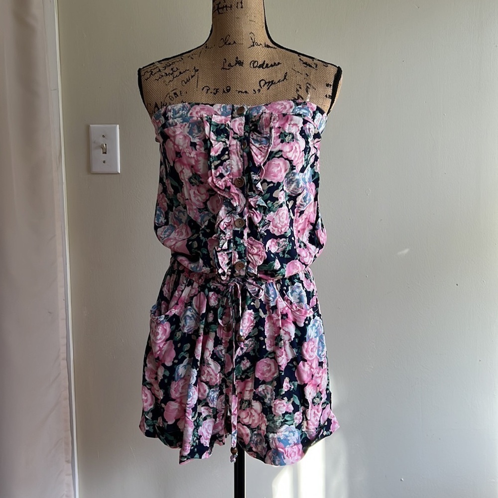 Mustard Seed floral belted waist pink blue green dress size M